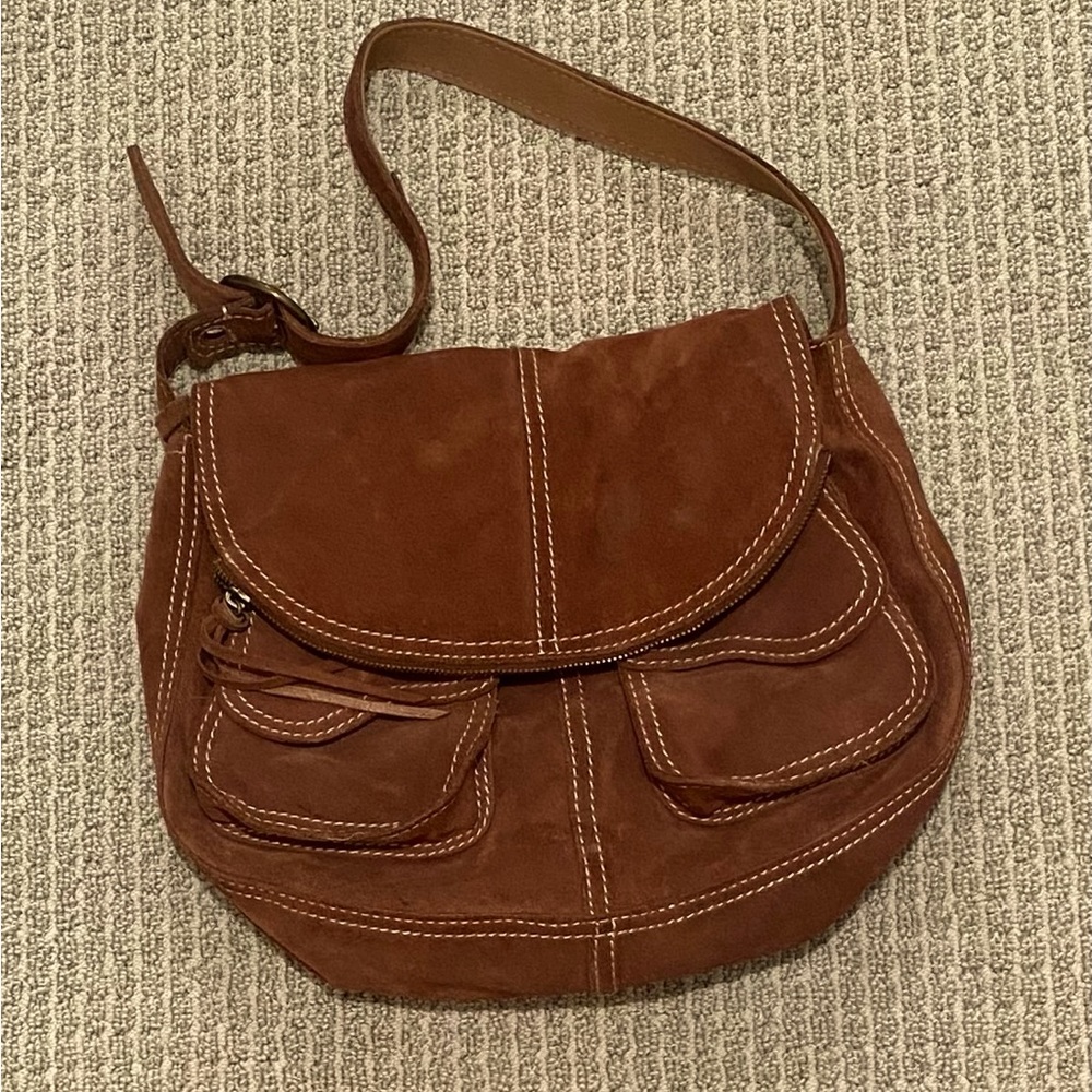 Lucky Brand brown Suede shoulder bag 2 front pockets